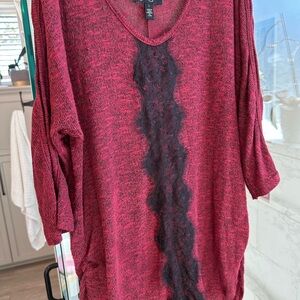 Women's Red Top with Black Lace Detail